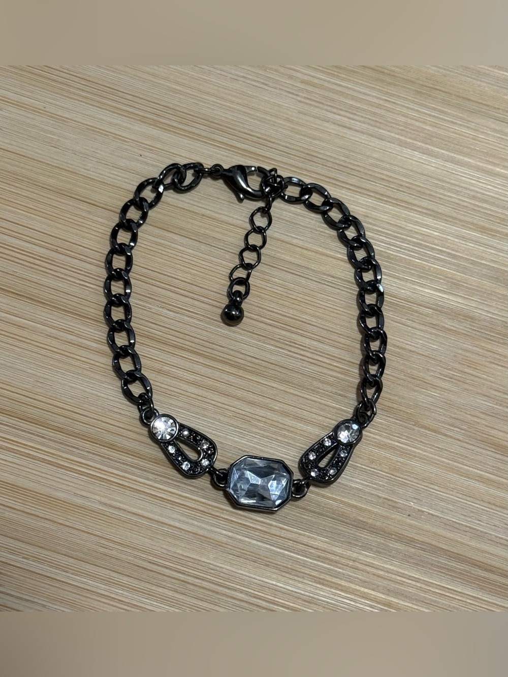 Gunmetal Chain Bracelet with Clear Crystal Accents